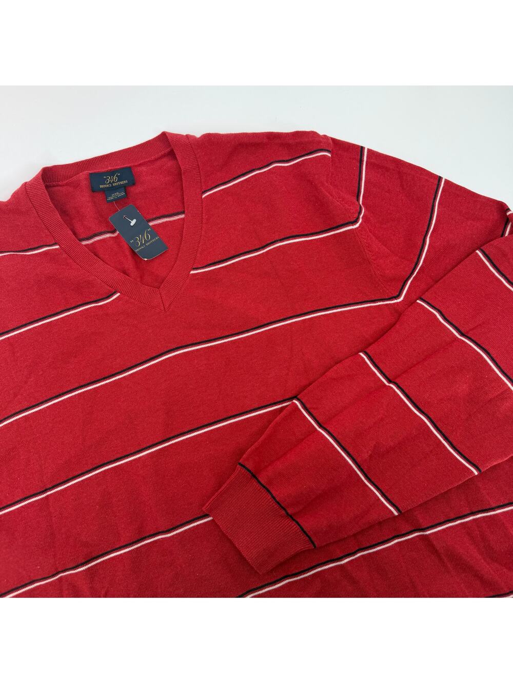 Brooks Brothers "346" V Neck Men's 100% Cotton Striped Pullover Red Size XXL NWT